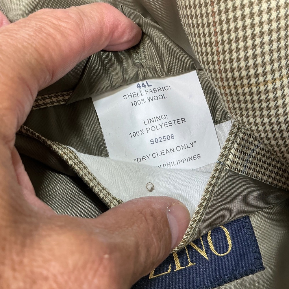 Zino Mens 44L Houndstooth Wool Blazer Sport Coat Jacket Beige Classic Fit - Picture 3 of 8